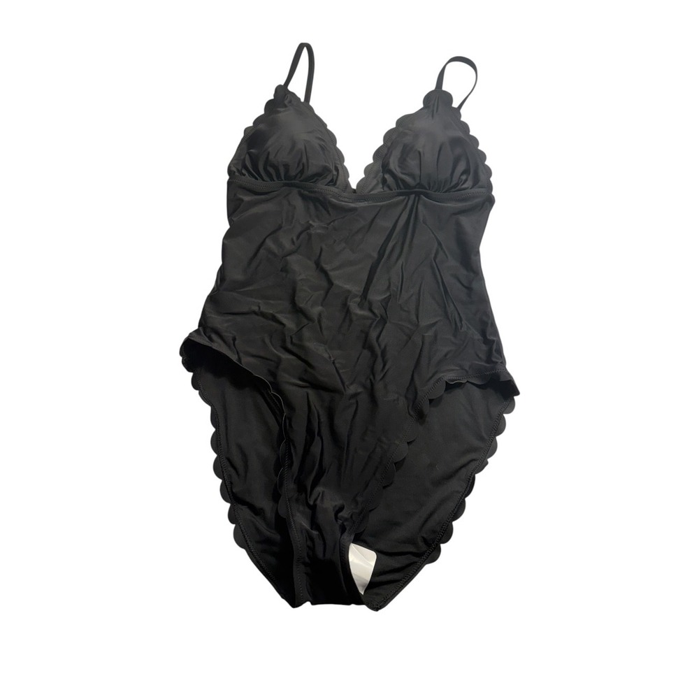 J.Crew Women Black Scalloped Trim One Piece Swimsuit BF041 Size Medium NEW